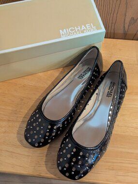Michael Kors Studded Cut Out Black Ballet Flats-Like New with Box-Women's 7.5